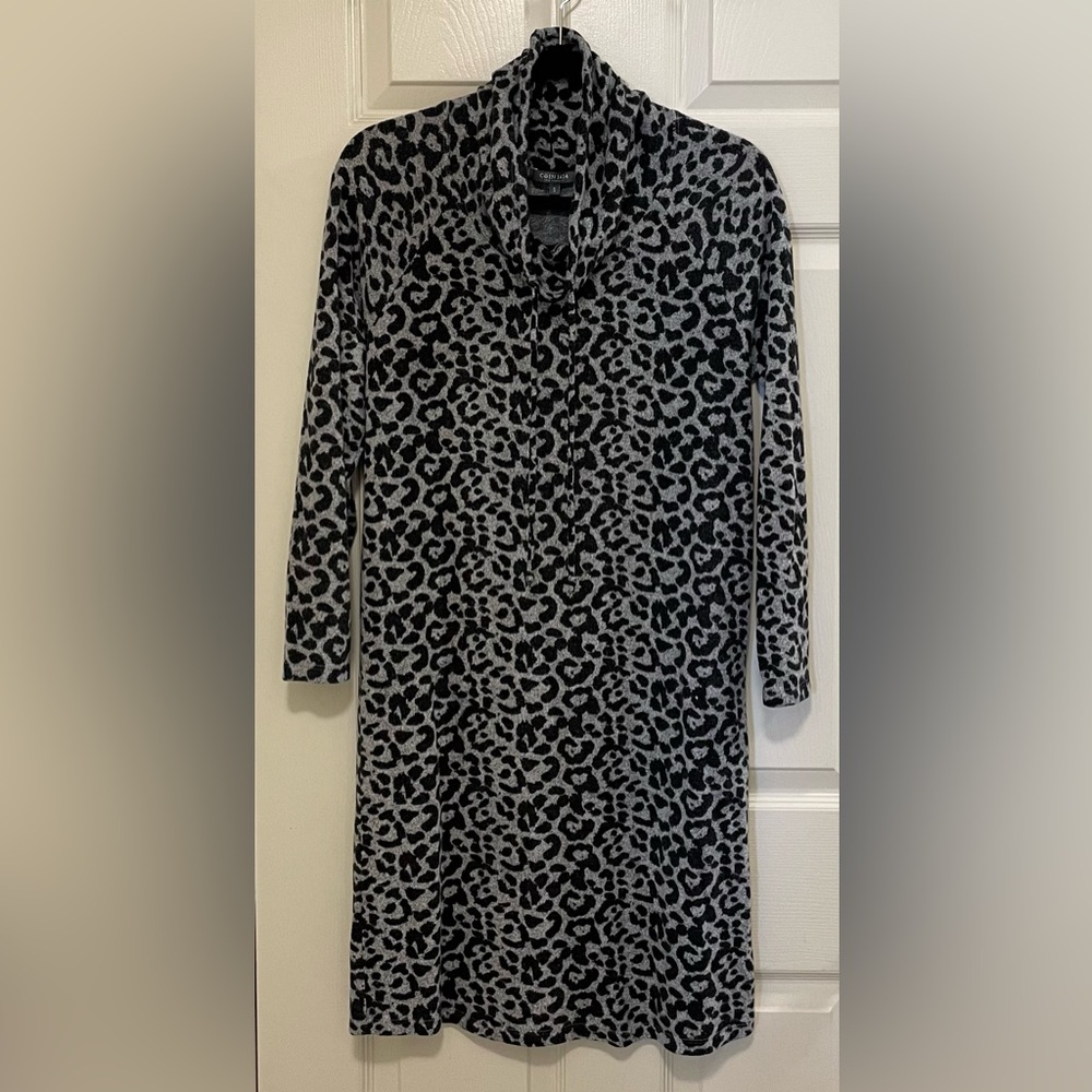 Coin 1804 Leopard Print Long Sleeve Dress with Adjustable Cowl Neck. Super Soft!